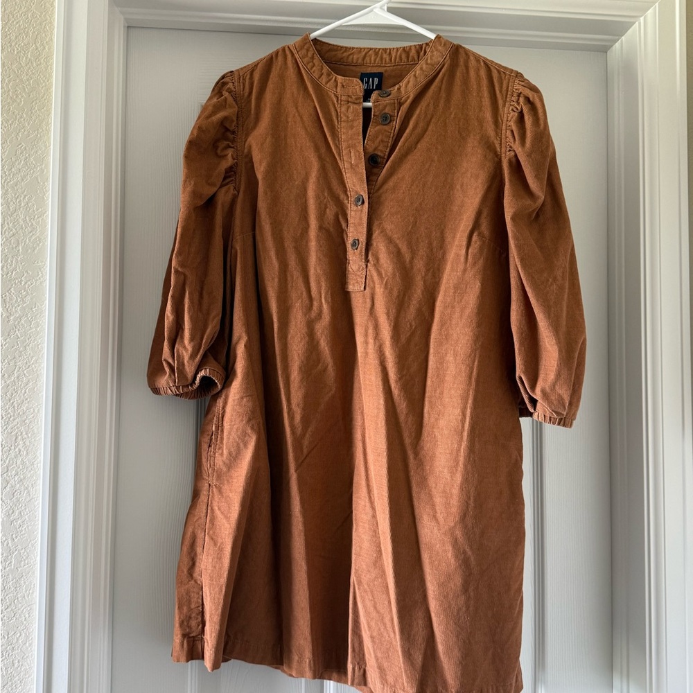 GAP Burnt Orange Button-Front Corduroy Tunic Dress